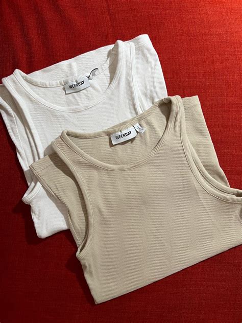 BUNDLE Weekday White And Nude Tank Tops Women S Fashion Tops Sleeveless On Carousell