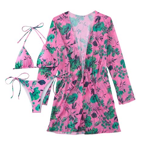 Taqqpue Womens Piece Swimsuits Sexy Halter Triangle Bikini Thong Bottoms With Long Sleeve Maxi