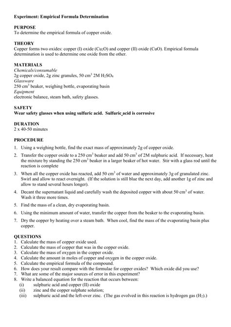 Empirical formula of copper oxide-student