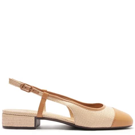 Sapatilha Slingback Anacapri Nude E Marrom Natural Salto Bloco