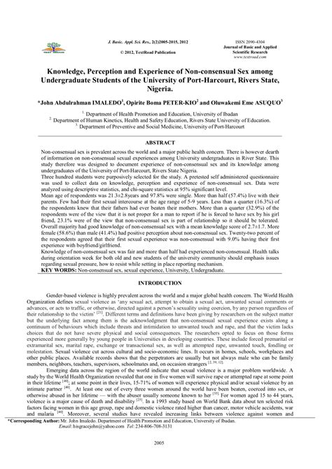 PDF Knowledge Perception And Experience Of Non Consensual Sex Among
