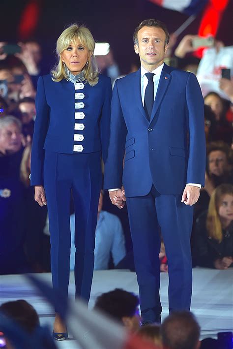 Brigitte Macron’s Blue Pantsuit At Emmanuel’s Election Rally – Photos ...