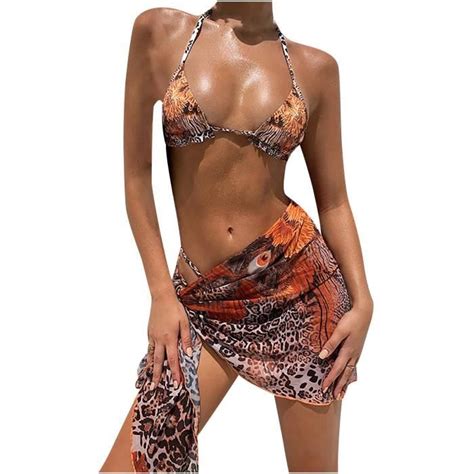 Maillot De Bain Ensemble Push Up Bikini Trois Pi Ces Sexy Bretelles Imprim L Opard