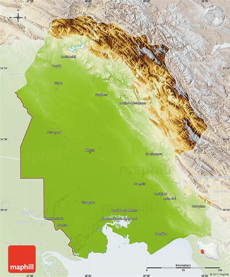 Physical Map of Khuzestan, lighten