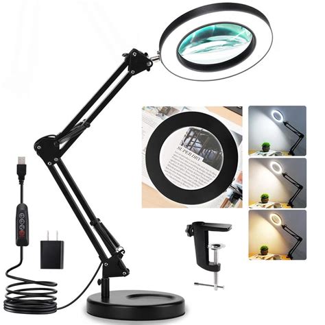 Magnifying Glass With Light And Stand Veemagni 5x Real Glass 2 In 1 Desk Lamp And Clamp 3 Color