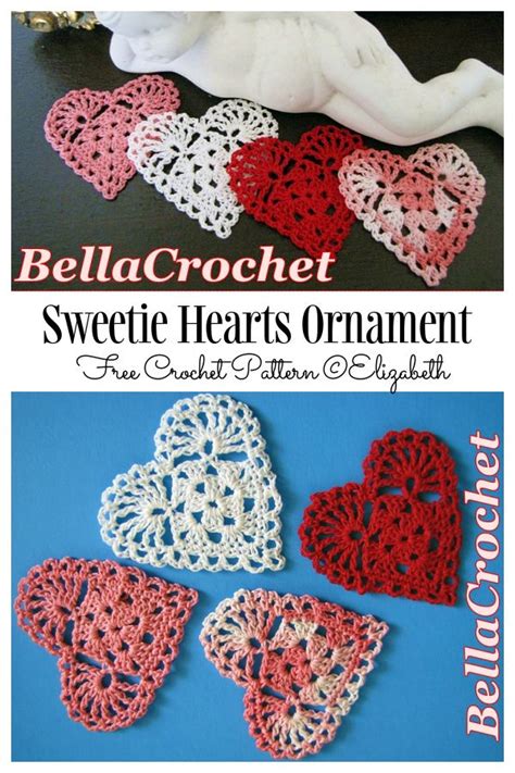 Crocheted Hearts Are Shown With The Textbellacrochet Sweetie Hearts Ornament