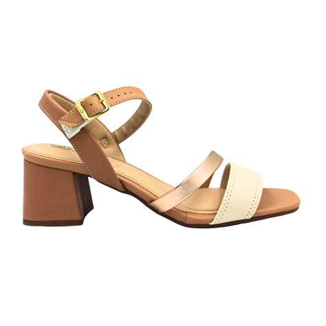 Sandália Anatômica Modare Feminina Salto Bloco Tiras Bronze Creme Nude