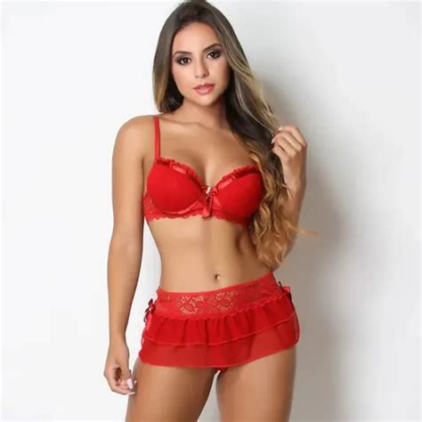 Conjunto Trio Suti Calcinha E Saia Lingerie Bojo Sexy Parcelamento Sem Juros