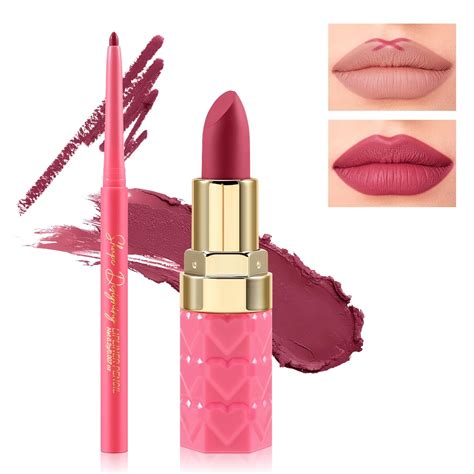 Amazon Boobeen Pcs Lip Liner And Lipstick Makeup Set Lip Crayon Pencil Velvety Nude