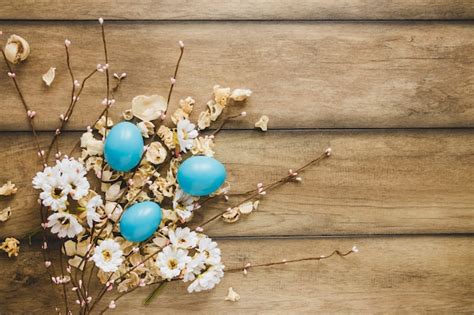 Premium Photo Eggs On Flowers And Pussy Willow