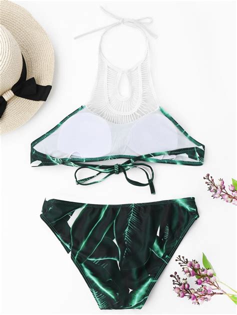 Bikini Set Swimwear Women Sexy Bikinins Brazilian Swimsuit Leaf Print High Neck String Bathing