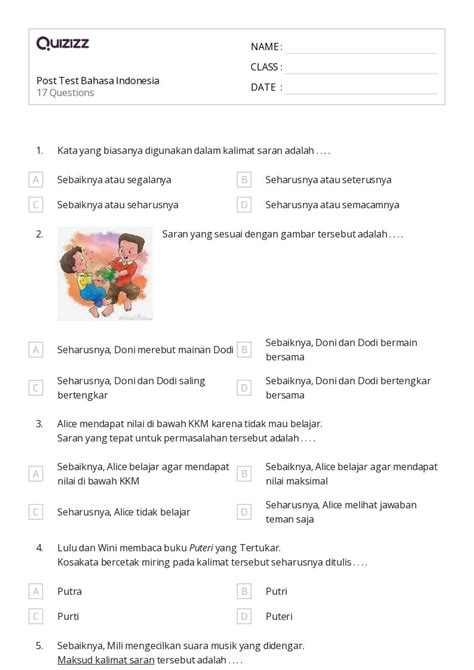 50 Lembar Kerja Bahasa Dan Kosakata Untuk Kelas 3 Di Quizizz Gratis