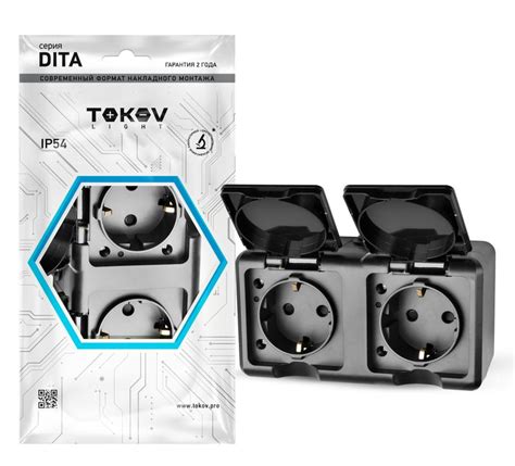 Купить Розетка 2-м ОП Dita 16А IP54 250В с заземл. с крышкой карбон ...
