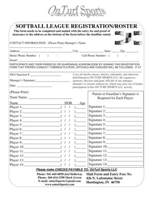 Fillable Online NESL Team Waiver And Roster Form OnTurf Sports Fax