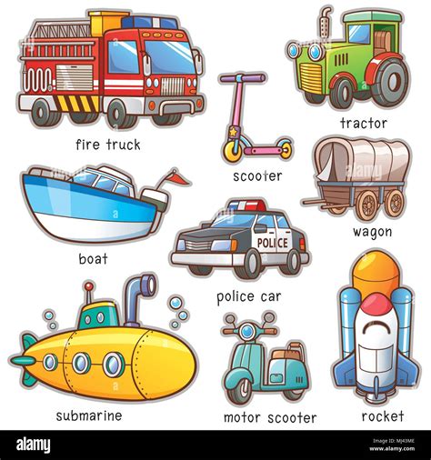 Ilustración vectorial de dibujos animados vocabulario de transporte