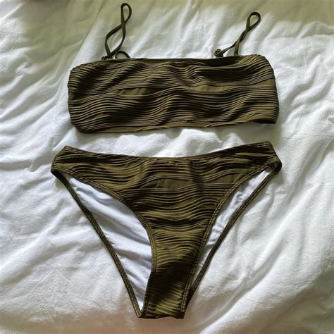 Olive Green Bikini Set Bottoms Are A Mid High Waist Depop