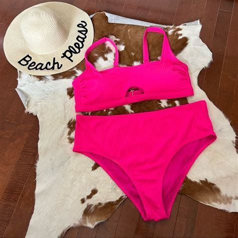 Xhilaration Swim Torrid Target Xhilaration Plus Size Hot Pink Ribbed Bikini Set Size 222w