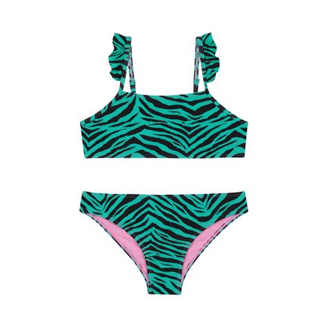 Traje De Ba O Teens Ni A Bikini H O Wear Verde C Vuelos En Hombros H O Wear