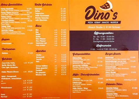 Speisekarte Von Dinos Pizzeria Schwaz Ullreichstra E