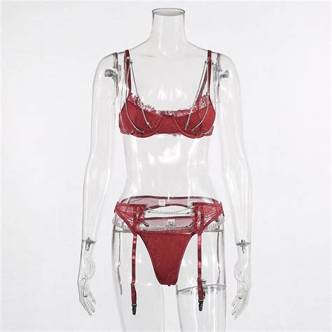 Super Sexy Lingerie Ultra Thin Transparent Bra Set With Crystal Chain Lace Bra Set Bra Tongs