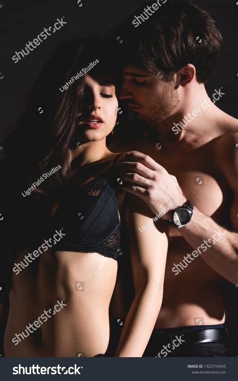 Shirtless Man Standing Hugging Shoulders Brunette Stock Photo Shutterstock