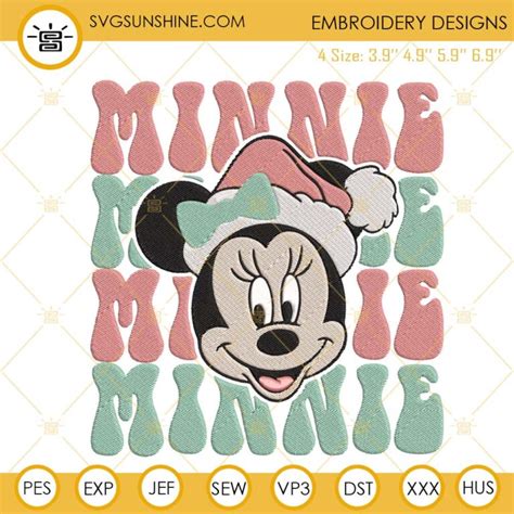 Retro Minnie Mouse Christmas Embroidery Design Files