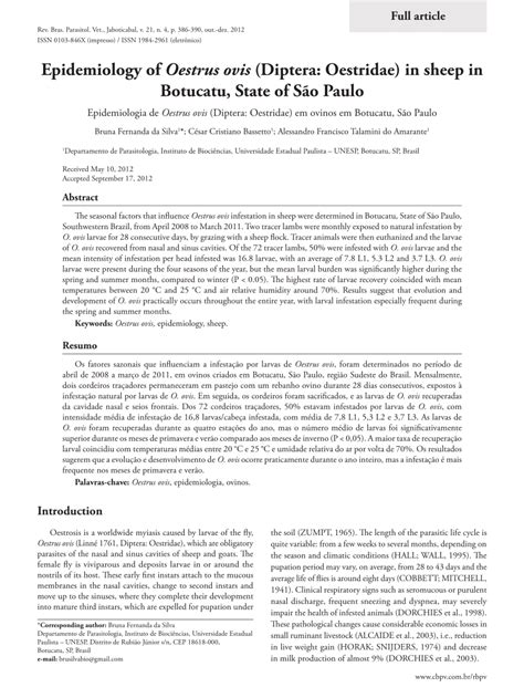 PDF Epidemiology Of Oestrus Ovis Diptera Oestridae In Sheep In