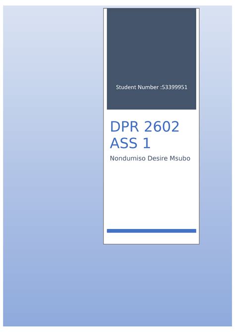 DPR 2602 ASS 1 DPR2602 Student Number DPR 2602 ASS 1 Nondumiso