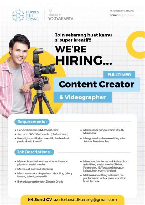 Lowongan Kerja Content Creator Videographer Live Officer