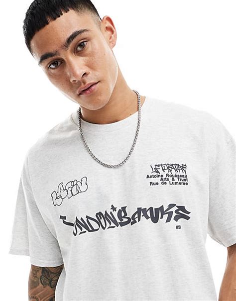 Asos Design Oversize T Shirt In Kalkgrau Mit Graffiti Print Kombiteil Asos