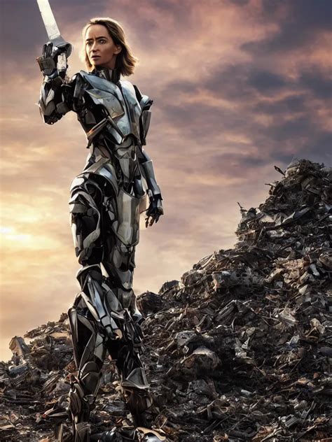 Emily Blunt In Futuristic Power Armor Close Up Stable Diffusion