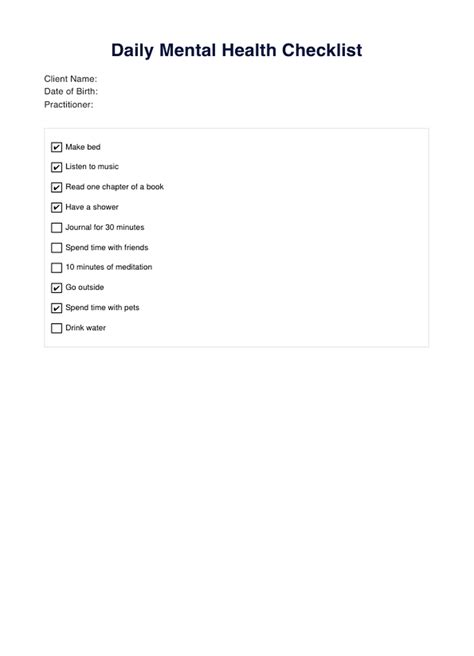 Mental Health Daily Checklist & Example | Free PDF Download