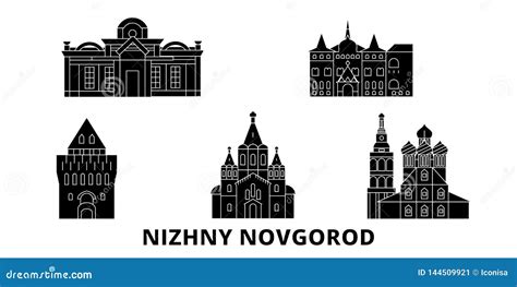 Nizhny Novgorod Russia City Skyline Silhouette With Black Buildings