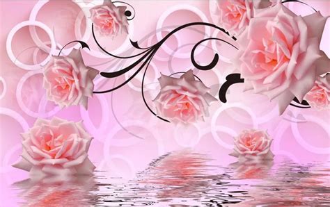 Pink Rose 3d stereoscopic television wall 3d wallpaper flower Landscape ...