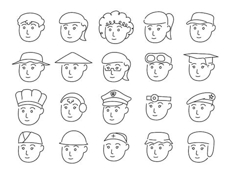 Premium Vector | Illustration set of a head in cartoon line art style ...