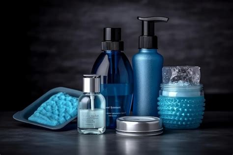 Premium Ai Image A Bottle Of Blue Liquid Next To A Blue Container Of