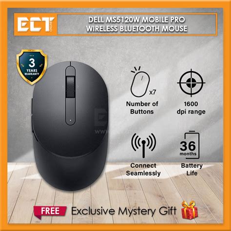 Dell Ms5120w Mobile Pro Wireless Bluetooth Mouse With 1600 Dpi