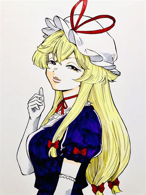 Yakumo Yukari Touhou Commentary Request Highres Traditional Media Girl Blonde Hair Bow