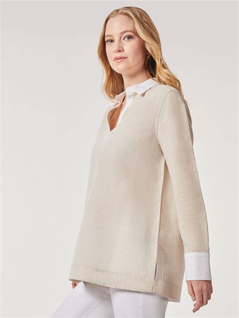 Plus Size Solid Linen Popover Tunic