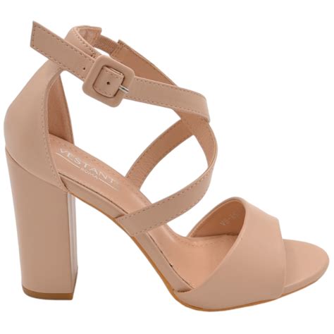 Sandalo Donna Beige Nude Opaco Con Tacco Largo Cm E Fascia Comoda Incrocio Sul Dorso E