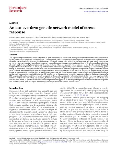 (PDF) An eco-evo-devo genetic network model of stress response