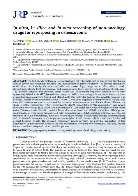 Pdf In Vitro In Silico And In Vivo Screening Of Non Oncology Drugs