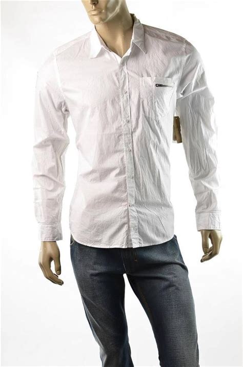 Guess White Button Down Shirt Mens Ls Lagoon Art Sport Casual Shirts