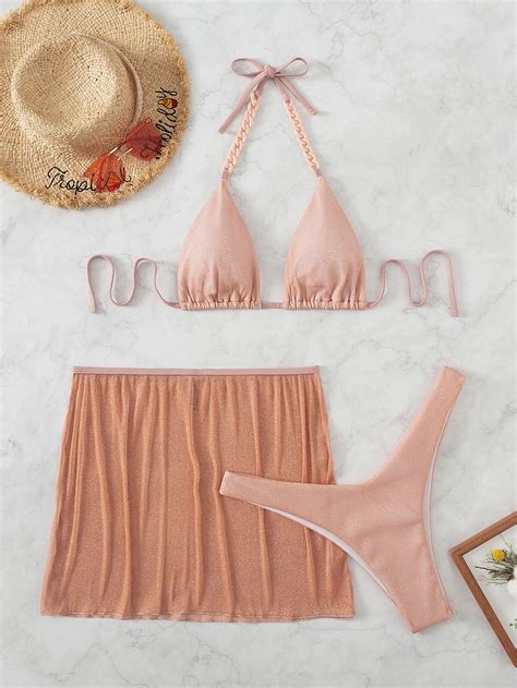 3 Pacchi Costume Da Bagno Bikini A Triangolo Con Scollo All Americana