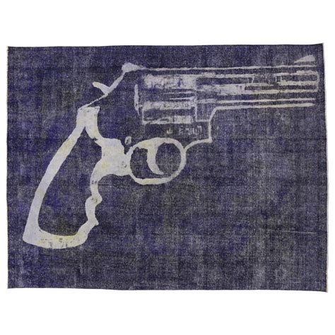 Vintage Persian Tabriz Overdyed with Revolver Gun Design For Sale at
