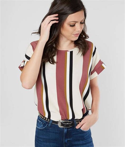 Daytrip Striped Gauze Top Womens Shirtsblouses In Mauve White Buckle Gauze Top Shirt