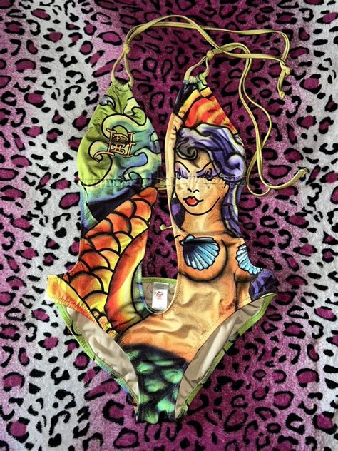 Ultra Rare Ed Hardy Mermaid One Piece Bikini Size M Depop