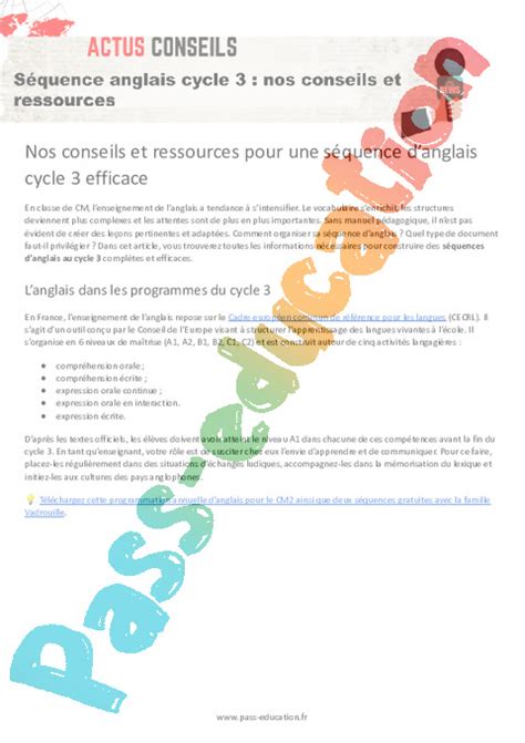 S Quence Anglais Cycle Nos Conseils Et Ressources