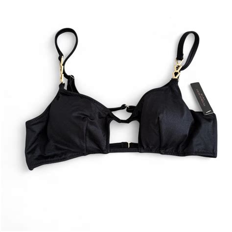 Victorias Secret Black Bikini Top With Gold Chain Depop