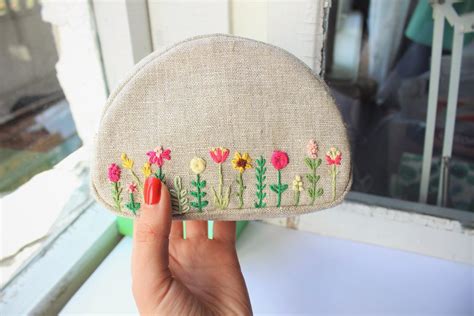 Embroidered Cosmetic Bag Small Makeup Bag Floral Makeup Zipper Etsy